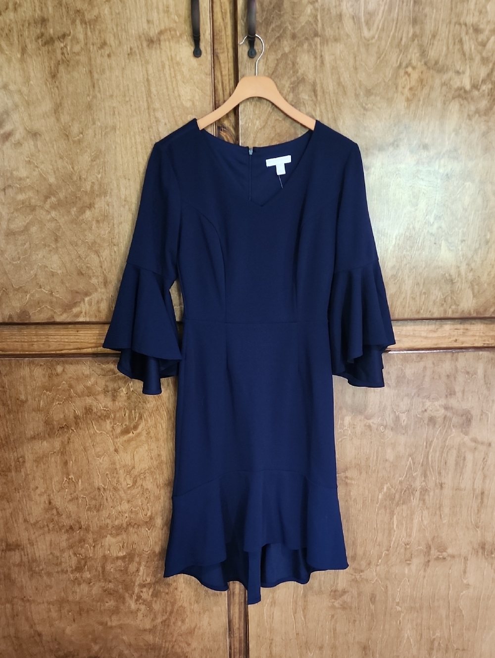 NWT-New York & Company Navy Tiered-Ruffle Sleeve Dress